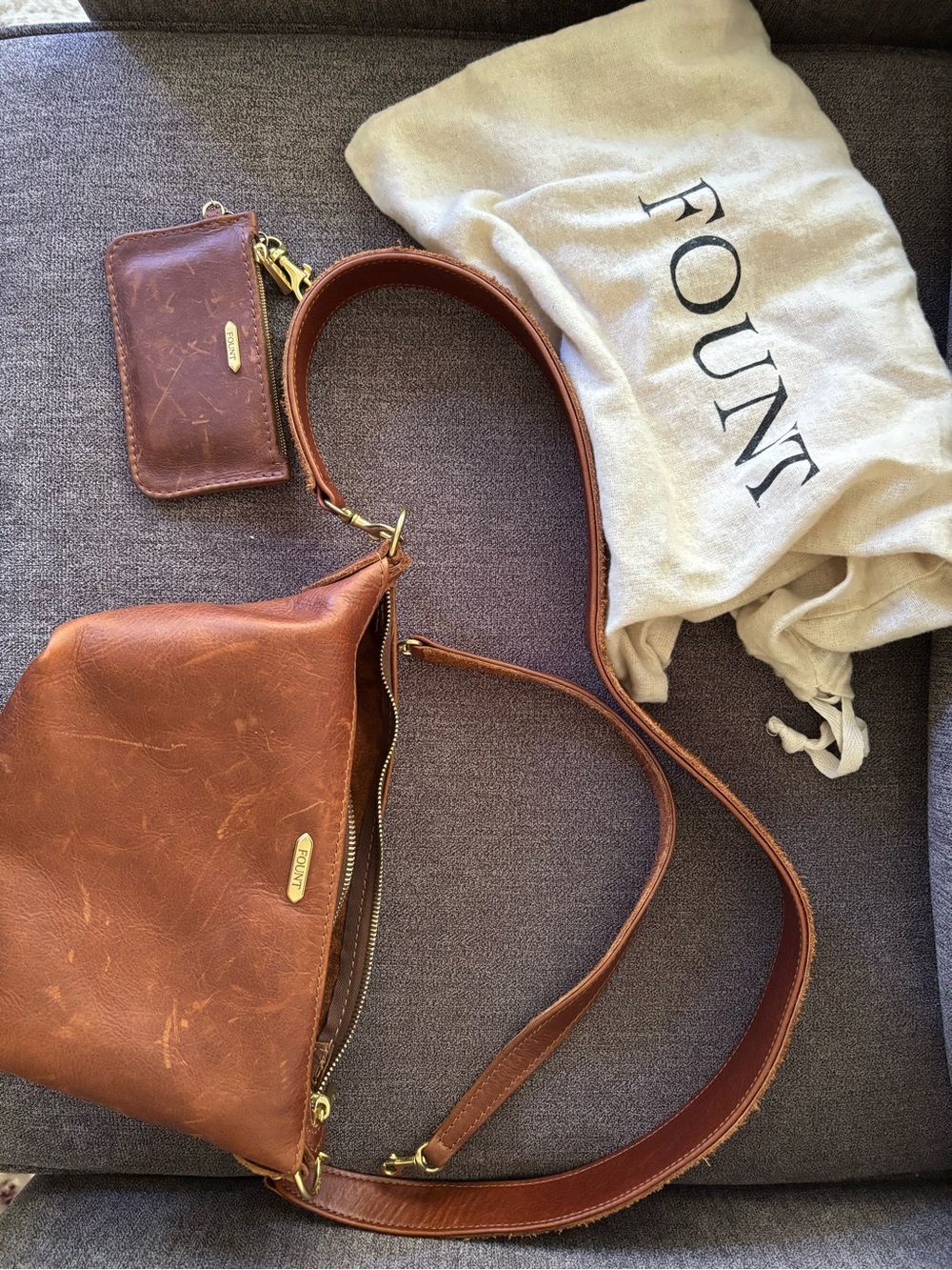 Fount Brown Leather Crossbody Bag with Matching Card Pouch
